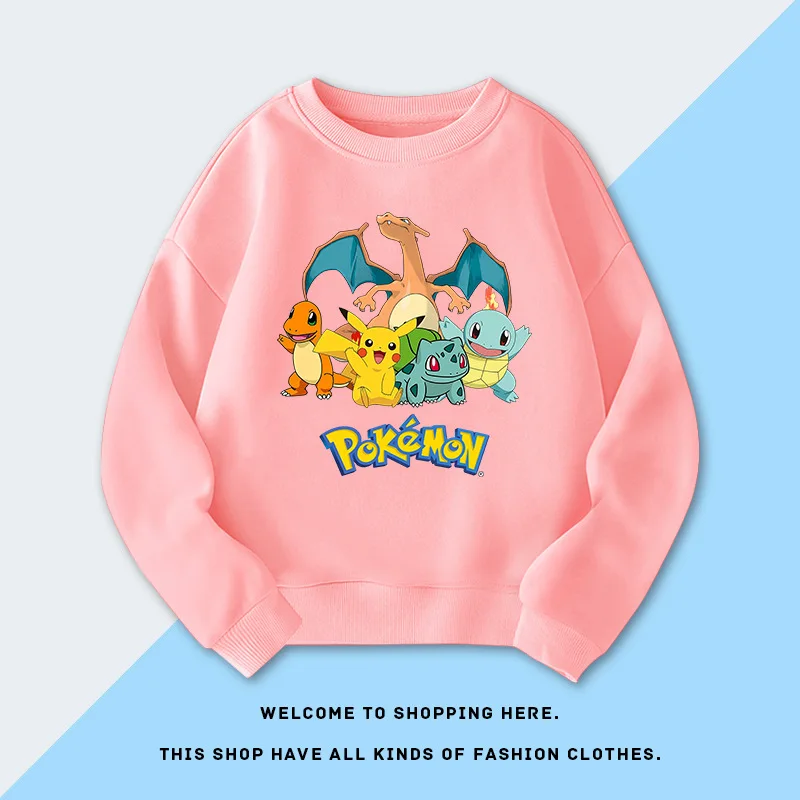 

Cartoon Character Print Kids Crewneck Sweatshirt, Unisex Fleece Pullover Soft Long Sleeve Top for Autumn Winter Layering