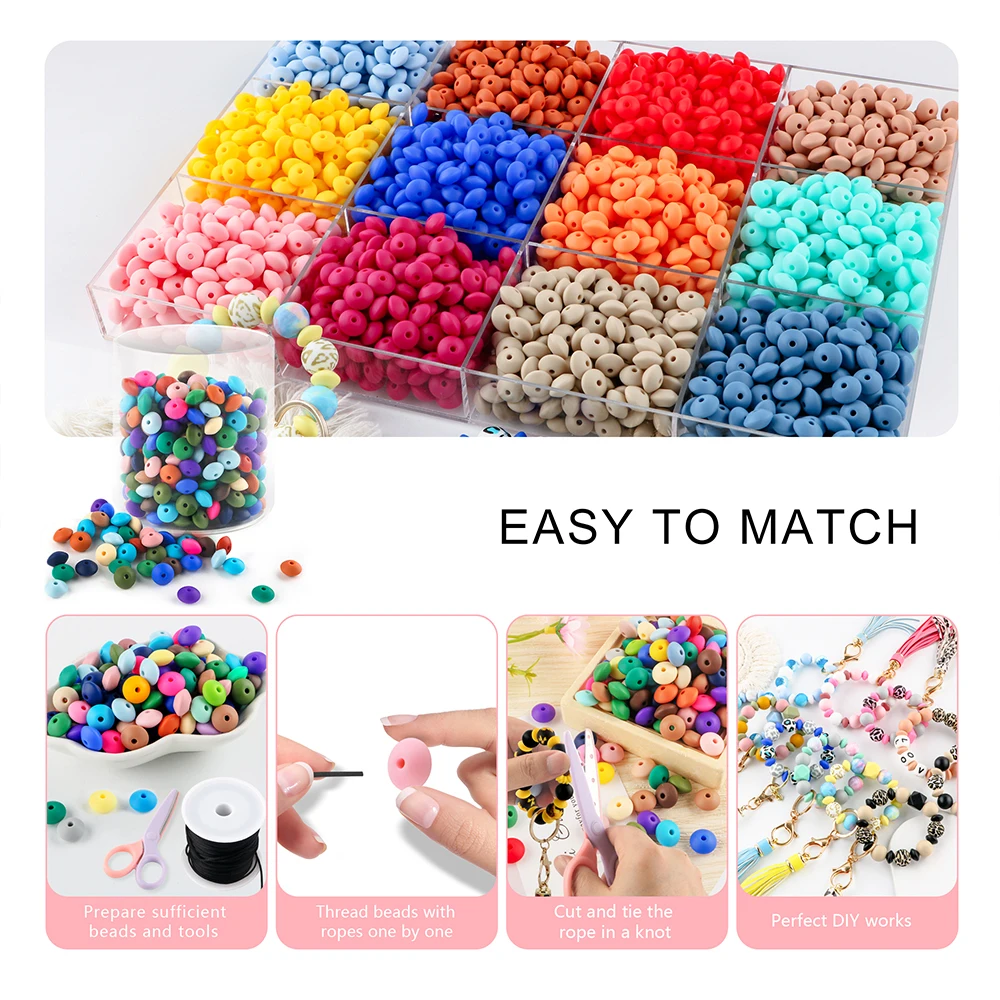 50-100Pcs 12Set New 12mm Lentils Silicone Beads Mix And Match Combinations For Making DIY Bracelets Necklaces Jewelry Accessorie