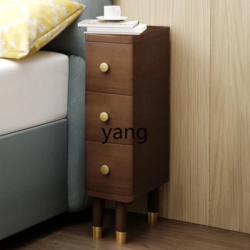 

Yjq Solid Wood Ultra-Narrow Bedside Table Small Size Walnut Modern Minimalist Bedside Cabinet