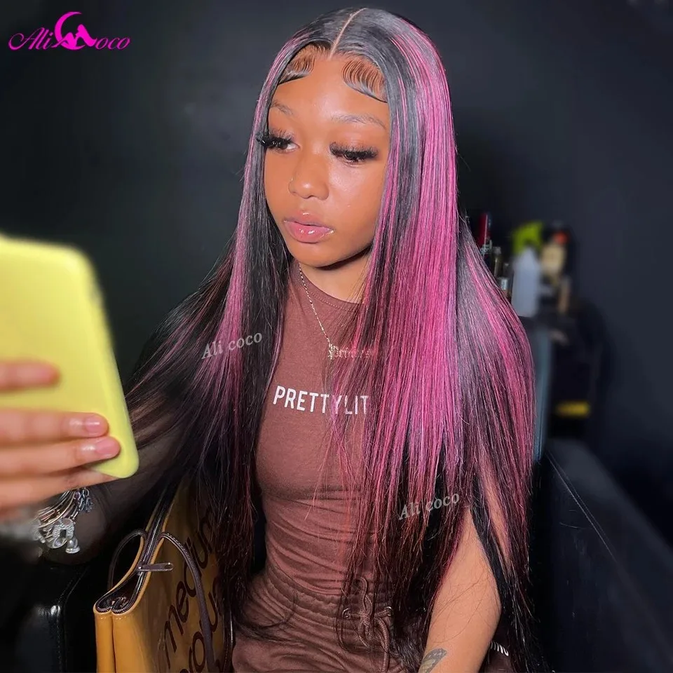Прямой парик из натуральных волос 13x 4 розового цвета для черных женщин, Бразильский натуральный парик без повреждений