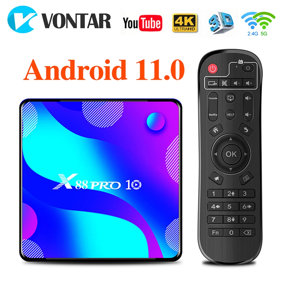 Vontar X88 Pro Smart Tv Box Android 11 4G 64Gb 128Gb Tvbox Rockchip RK3318 Bt Youtube 4K Set Top Box Media Player