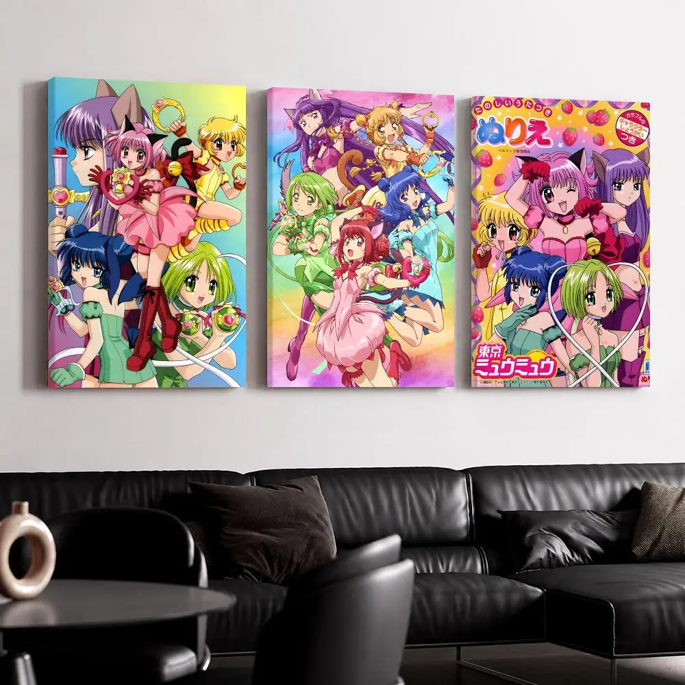 Anime Tokyo M-Mew M-Mew Framed Wall Painting Canvas Poster Ready to Hang Wall Art for Bedroom Living Room Home Decor Gift