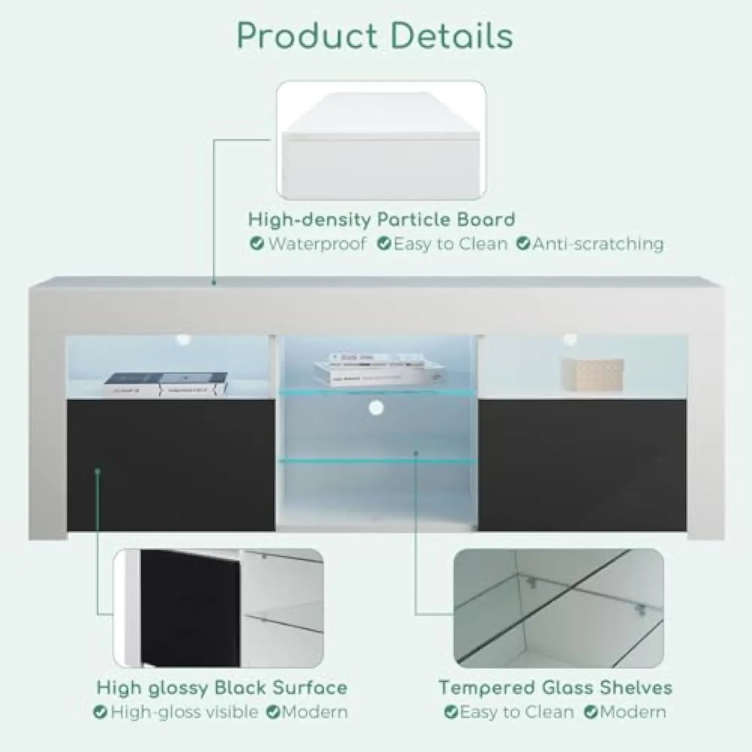 Светодиодная подставка для телевизоров с диагональю до 65 дюймов, современный глянцевый развлекательный центр со стеклянной полкой, ТВ-консоль со светодиодной подсветкой для Li