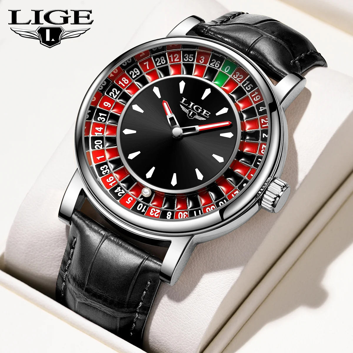 

LIGE новые мужские часы модный кожаный ремешок большой поворотный стол циферблат кварцевые наручные часы водостойкие светящиеся спортивные деловые мужские часы