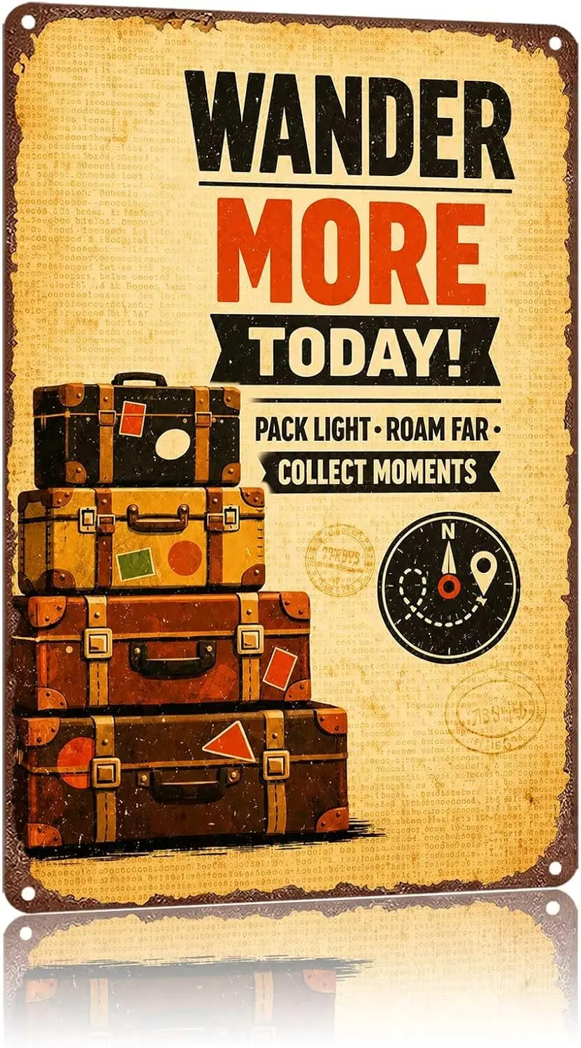 Metal Sign Wander More Today Pack Light Roam Far Collect Moments Wall Decor | Classic  ,Retro,Waterproof Aluminum,Funny,UV-print