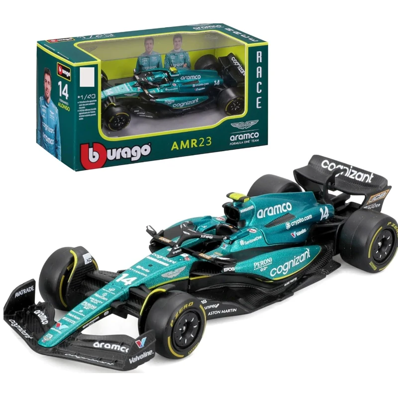 Bburago 1:43 AMR23 2023 #14 Alonso #18 Stroll F1 Aston Martin Aramco Team Model Car Competition vehicle Formula F1