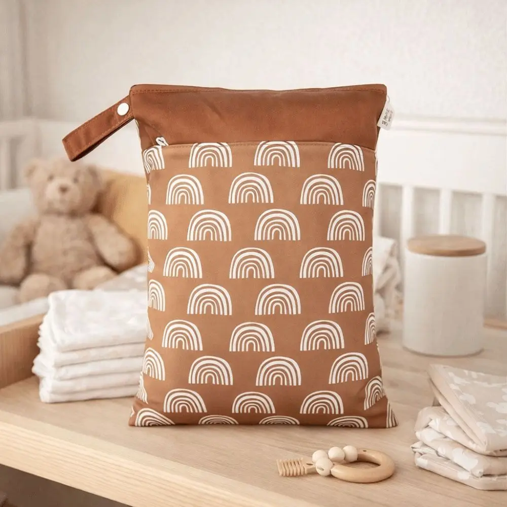 Waterproof Waterproof Diaper Bag Reusable with Handle Portable Mommy Bag Nordic Style Separate Wet Dry Diaper Wetbag
