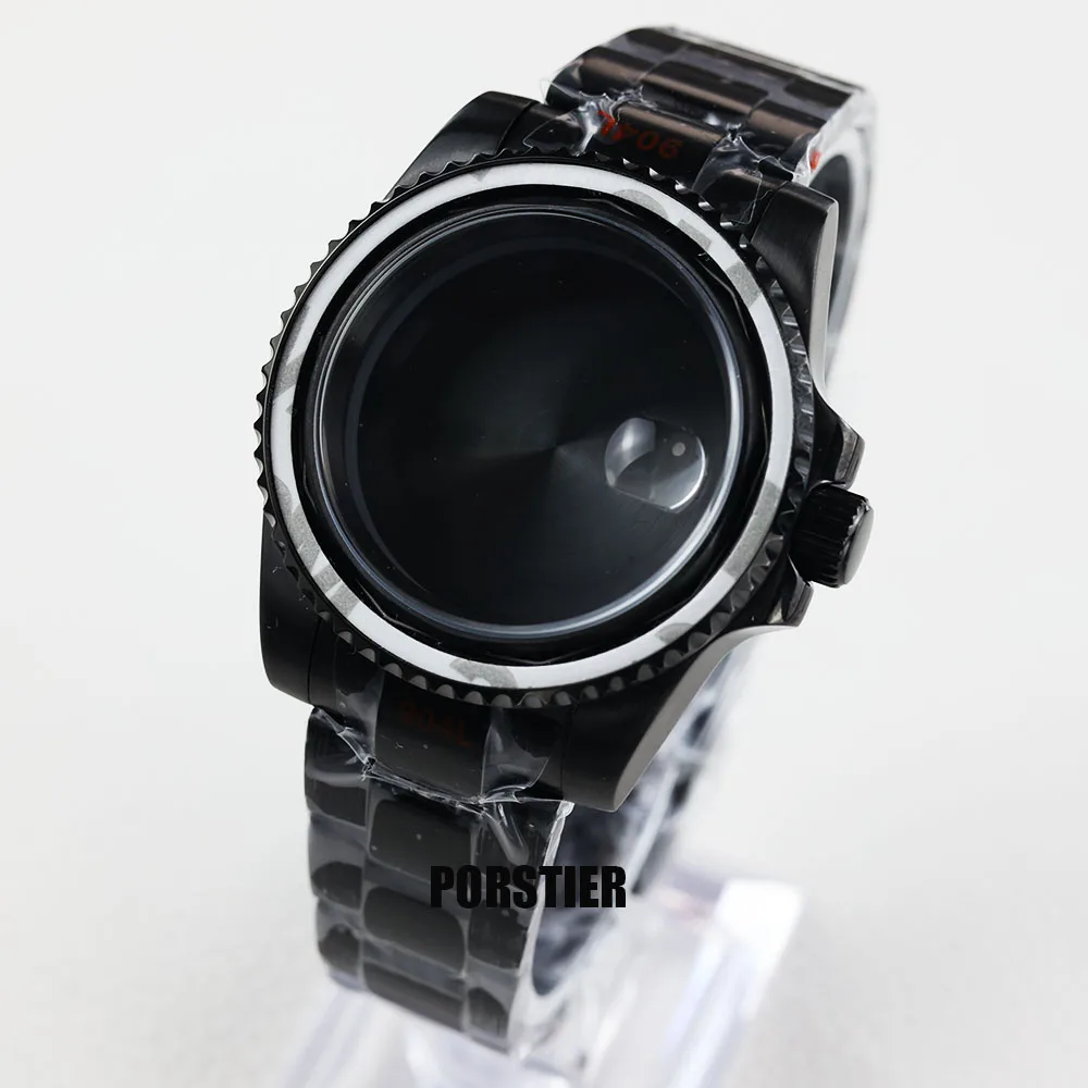 Black Watch Case com Sapphire Crystal, Water Resistant, Movimento Mecânico Automático, Yacht Sub Case, 40mm, NH35, NH36, NH34