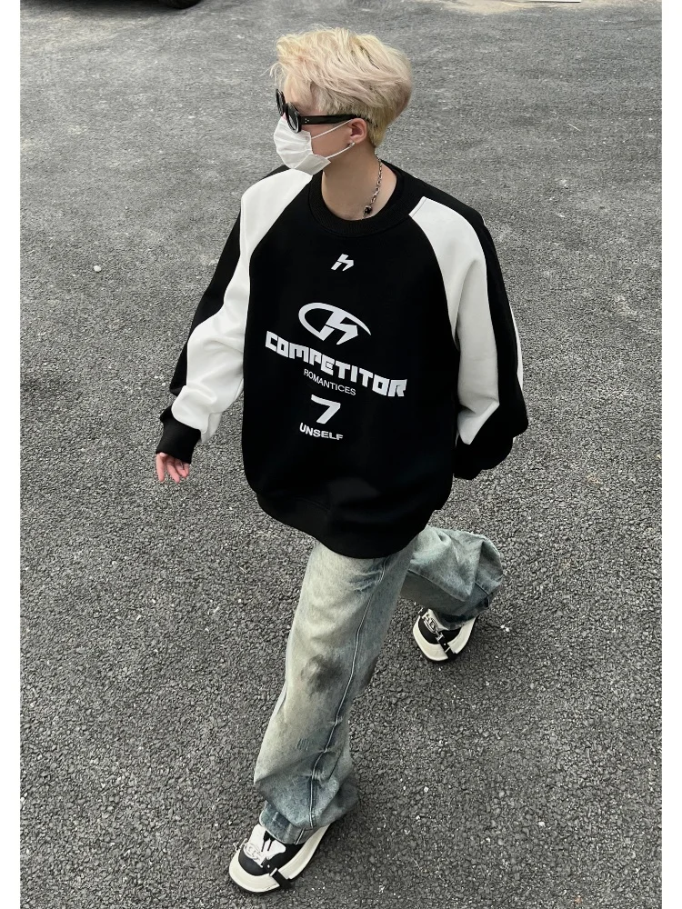 

Мужская толстовка оверсайз в американском ретро-стиле, весенне-осенняя, с круглым вырезом, с принтом, повседневная, в уличном стиле