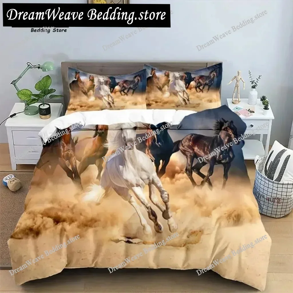 Bedding Decor Horse Comforter Cover Set for Kids Toddler Farm Animal Pattern Bedding Set Boys Girls Farmhouse Cowboy Duvet Cover