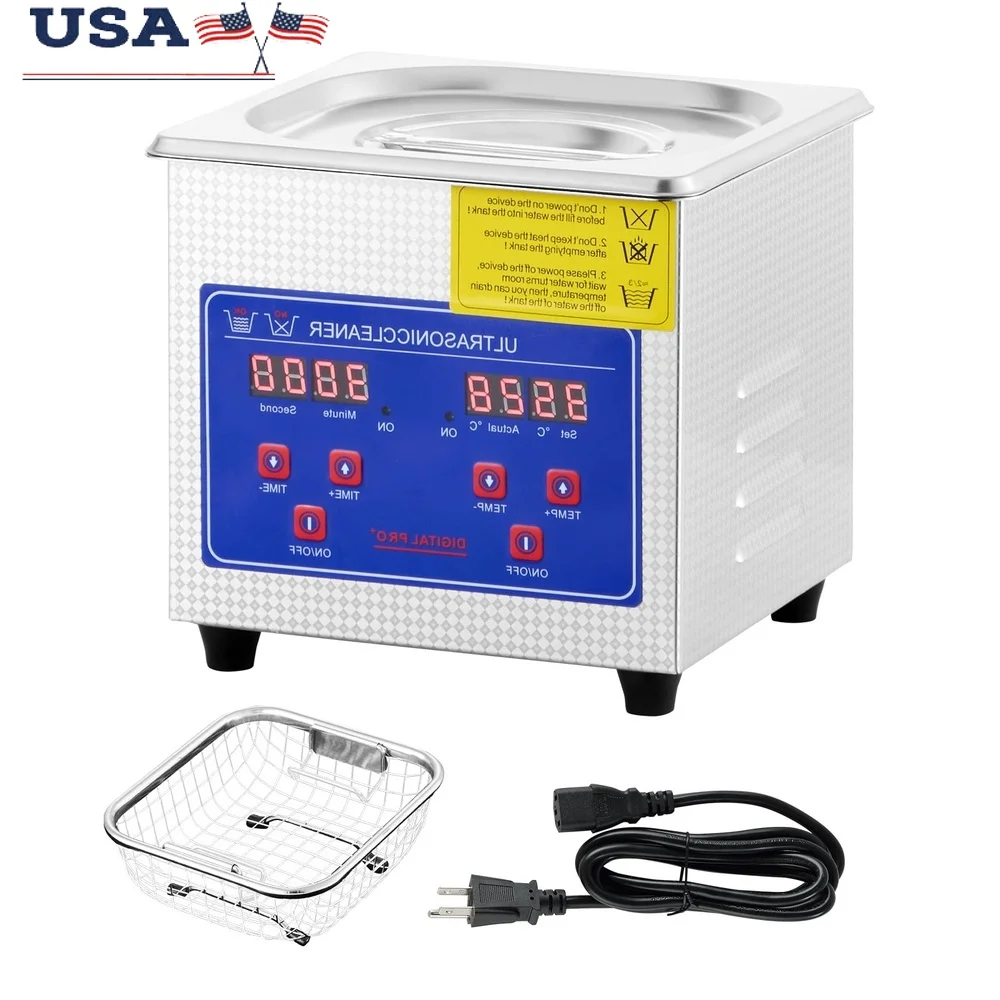 Ultrasonic Cleaning Machine 1.3L Digital Timer Heater 40kHz Stainless Steel Jewelry Watch Cleaner Professional Use