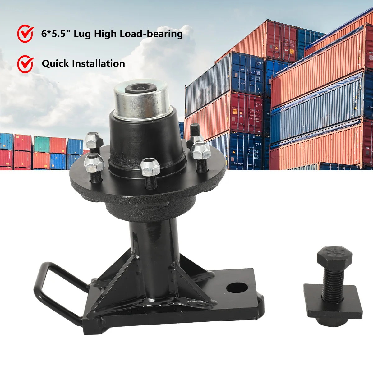 

Upgraded 5x4.5, 5x5.5, 6x5.5 Lug Shipping Container Wheels with Bolt-on Spindle Kit for Enhanced Performance and Durability