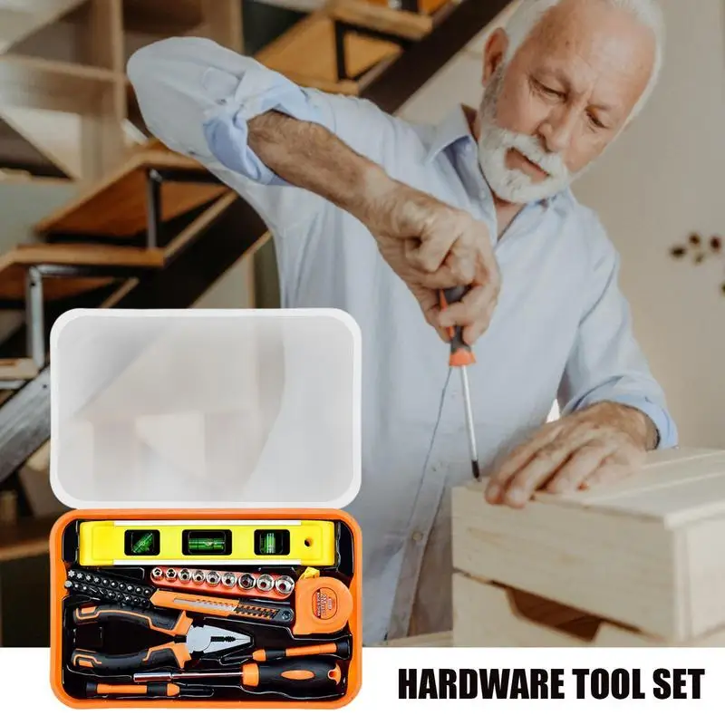 36 Pcs Hand Tool Set General Household Repair Hand Tool Kit With Toolbox Storage Case Socket Wrench Ruler Knives Kit Toolbox