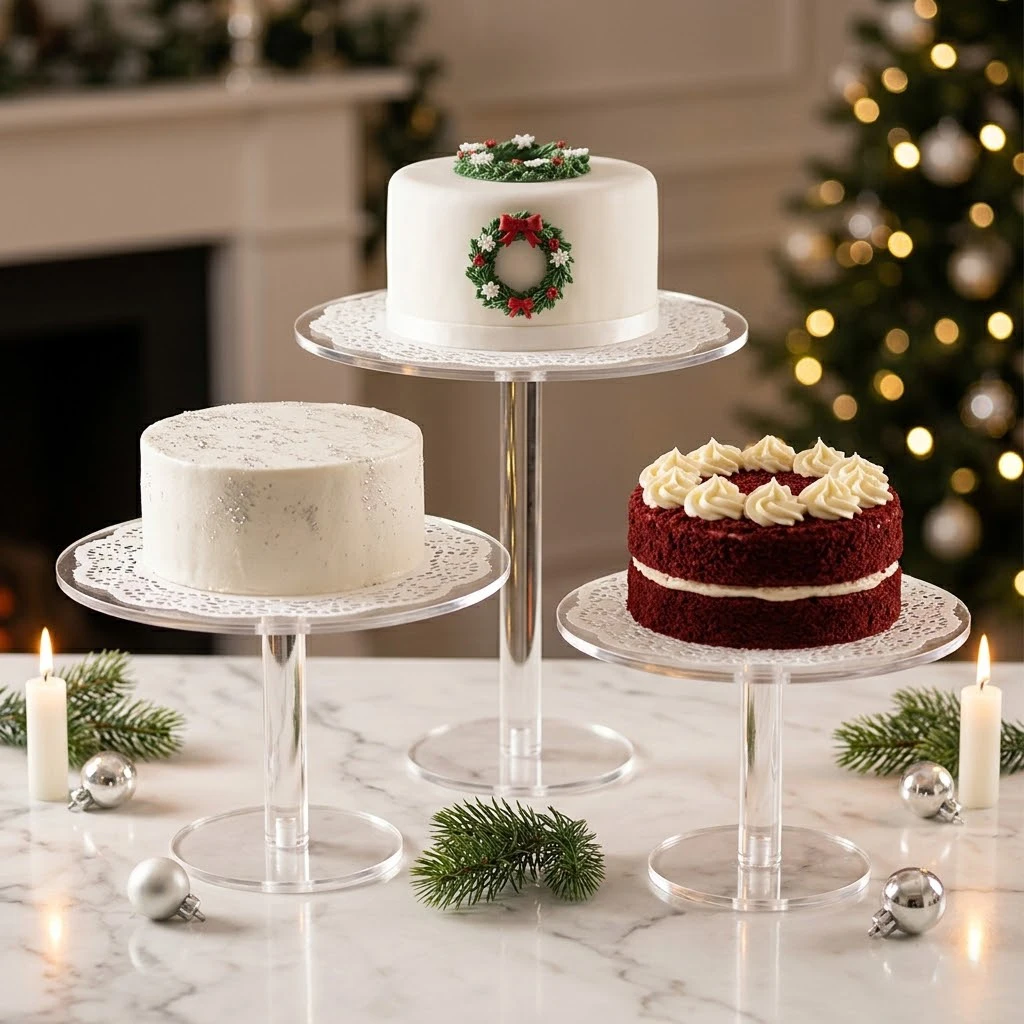 Set of 3 Round Clear Acrylic Cake Stand, Pedestal Display Stand  in 3 Sizes for Wedding Cake Dessert Table Centerpiece, Cupcake  Pastry Display for Birthday Party Bridal Baby Shower Event - view 7