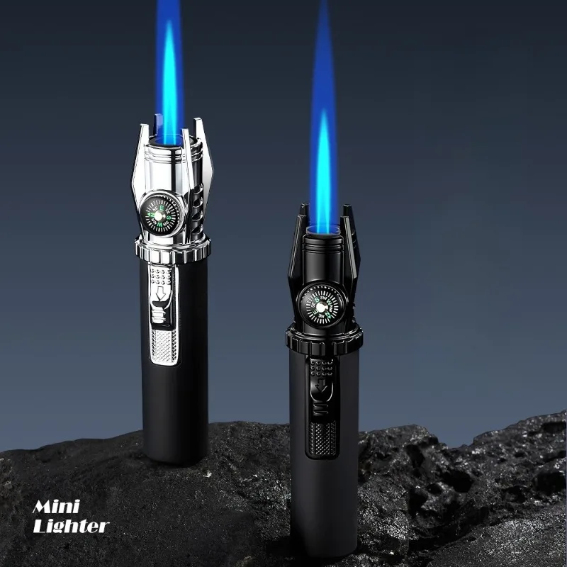2026 Mini Spray Gun Windproof Jet Blue Flame Butane Gas Torch Lighter Outdoor Compass Visible Gas Window Cigar Lighters Gifts