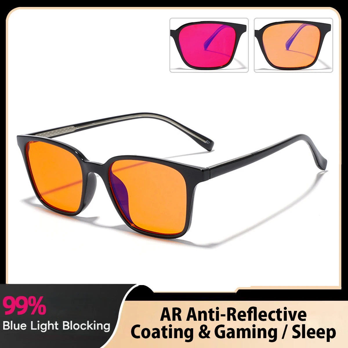 Fashionable Square Propionate Pin-in 99% Blue Light Blocking Glasses,Esports Sleep TR90 Plain Glasses, Classic Trendy Minimalist