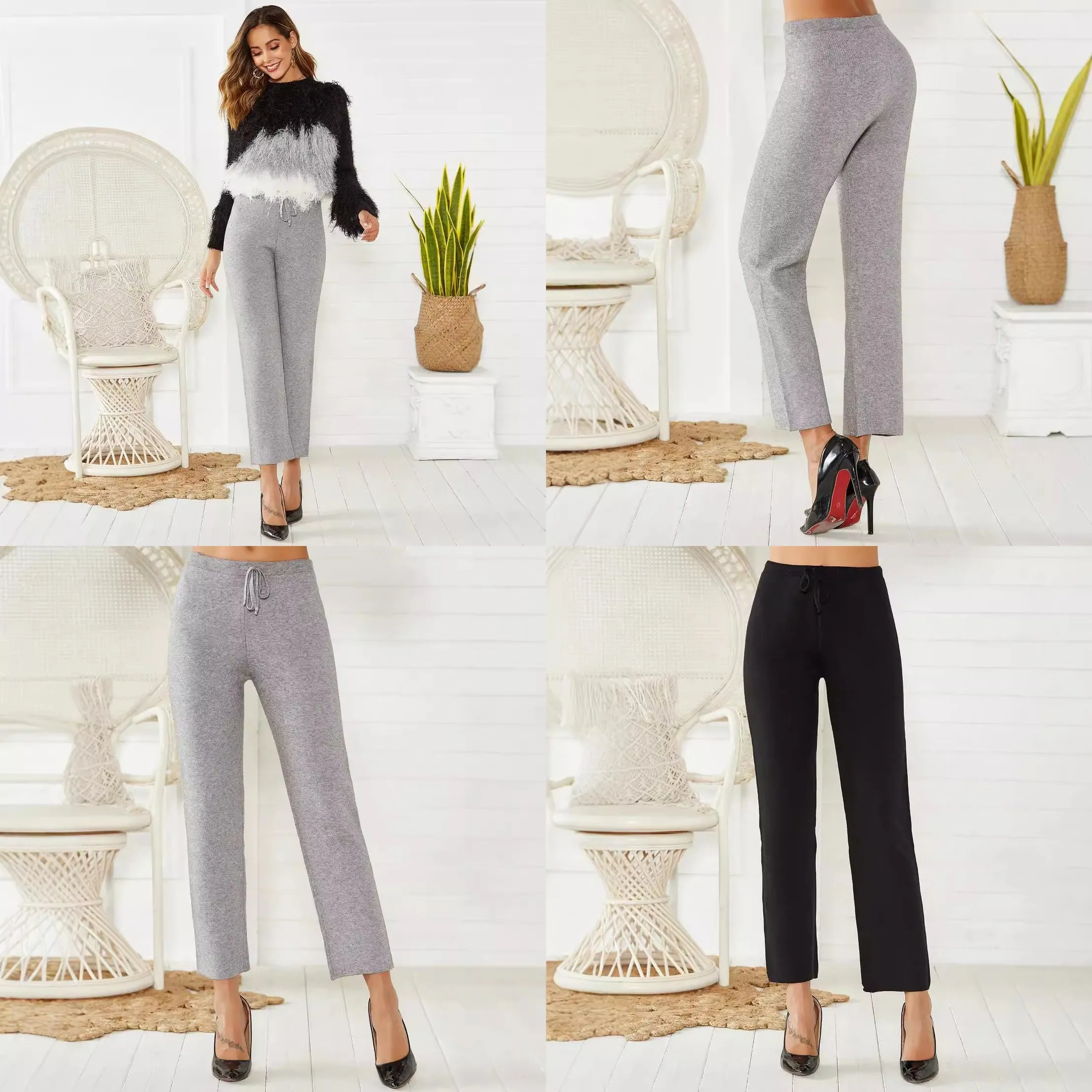 Spring Summer Mid Rise Stretch Thermal Slim Trousers Casual Joggers Pants