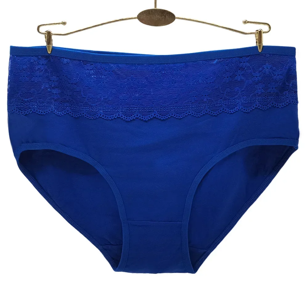 Bavlněné kalhotky 2XL 3XL 4XL plus size dámské spodní prádlo s vysokým pasem, dámské intimní prádlo, průhledná krajka, 3 kusy/sada - náhled 2