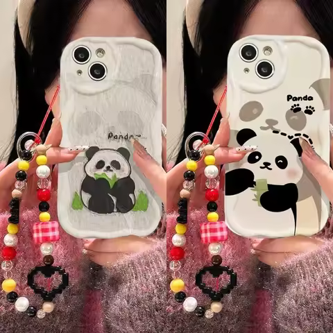 Cute Panda Love Heart Chain Case For OPPO A6 A5 PRO A18 A38 A2 A78 A79 A40 A3X RENO 14 PRO 14F 13F 12F 11F 12 11 Pro Clear Cover