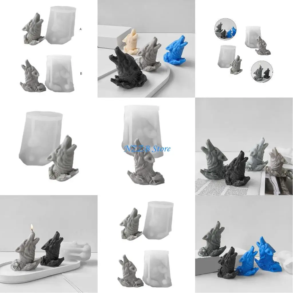 

T21F Wolf Head Silicone Mold DIYs Animal 3D Plaster Resin Ornament Molds Home Decoration Crafts Gift for Enthusiasts