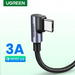 고속 충전 USB C 케이블 삼성 S9 S10 플러스 3.0 오른쪽 각도 USB 유형 C 데이터 케이블 게임 USB-C 와이어