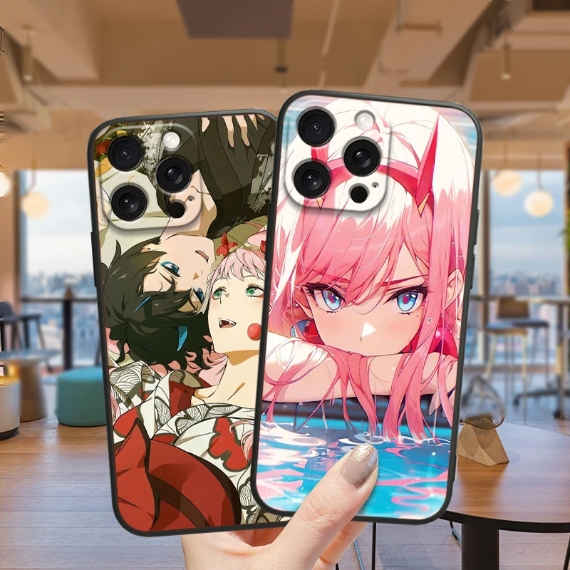 Darling In The Franxx Anime Art For iPhone 15 14 13 12 11 XS XR X 8 7 SE Pro Max Plus Mini Black Back Phone Case