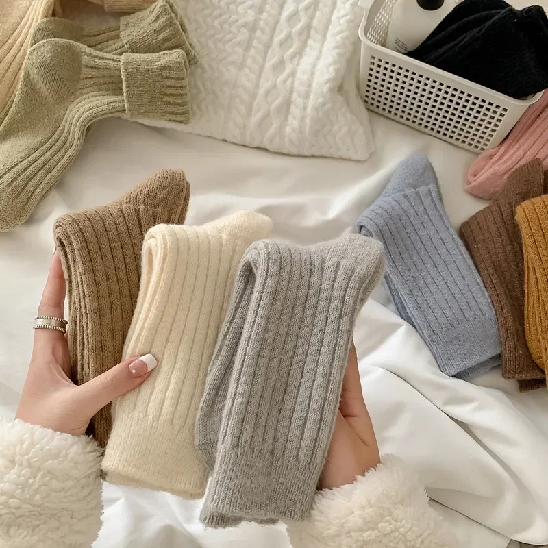 3 Pairs Women's Cashmere Wool Thermal Slouchy Crew Socks Thick Warm Ribbed KnitHarajuku Solid Color for Fall Winter Daily Wear