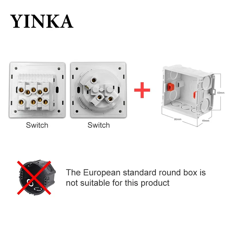 YINKA Crystal Tempered Glass Switch Panel LED Indicator 1 2 3 4 Gang/1 2 Way Self-reset Switch Button Light Switch Wall Switch