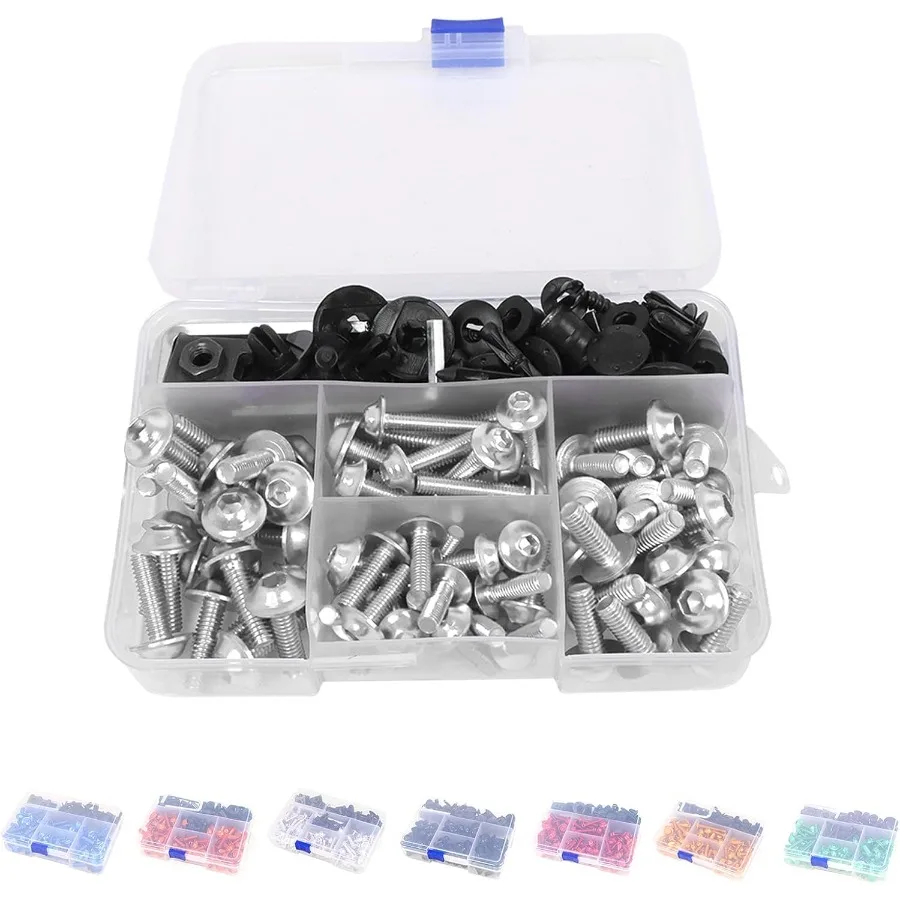 

Universal Fairing Bolt Kit 195 PCS M5 M6 Motorcycle Windscreen Screws Fasteners Accessories Replacement for Yamaha Honda Kawasa