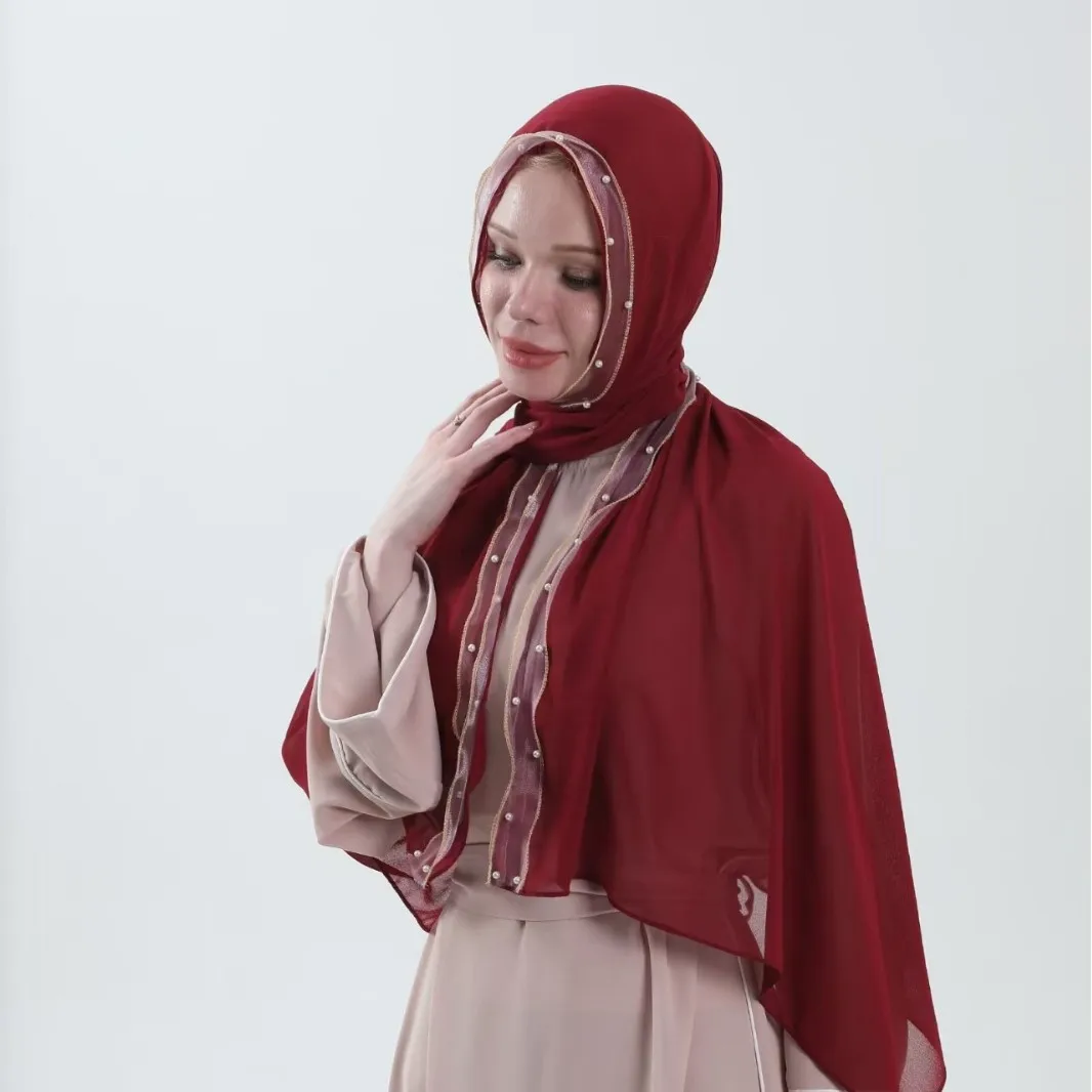 

Новая мода пузырьковый жемчужный шифоновый шарф женский длинный платок повязка на голову шаль тюрбан банданы повязка на голову Bufanda Foulard 175*70 см