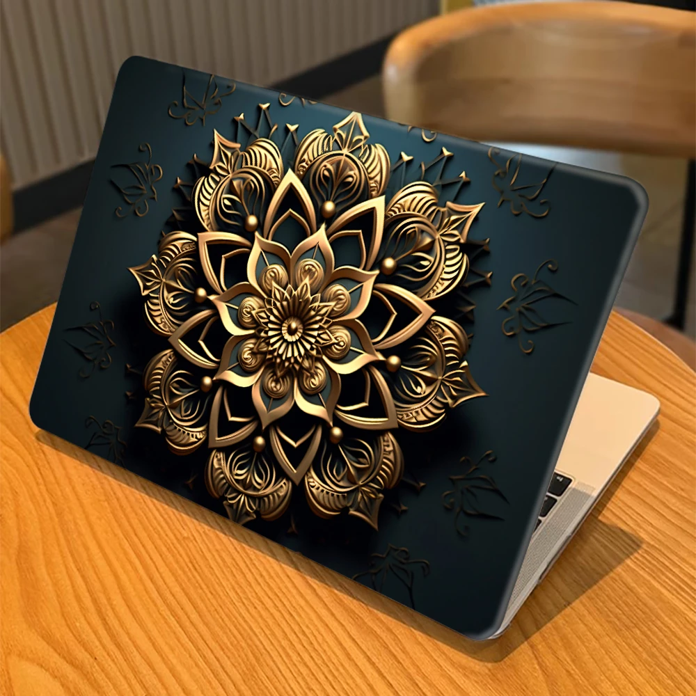 Funda para Laptop MacBook Air 13 2026 M5 A3449, Carcasa Rígida para MacBook Neo 13 Pro 14 16 M1 M2 M3 M4 con Diseño de Mandala Dorado