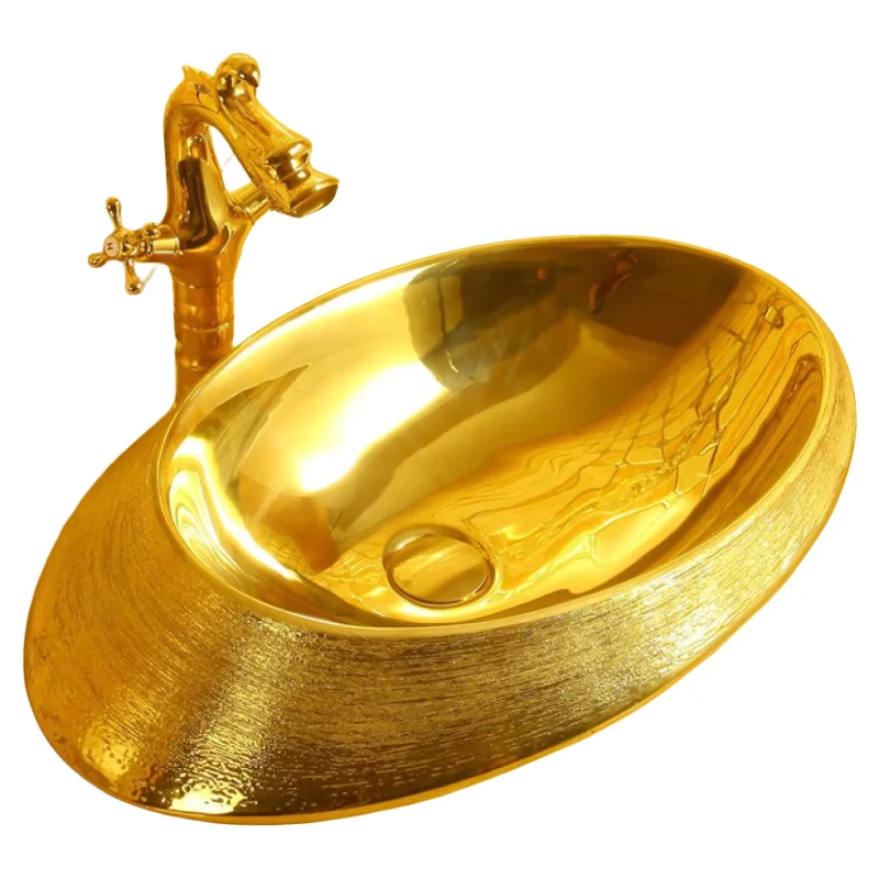 

Gold-plated washbasin local tyrant gold table washbasin oval gold ingot table basin bathroom