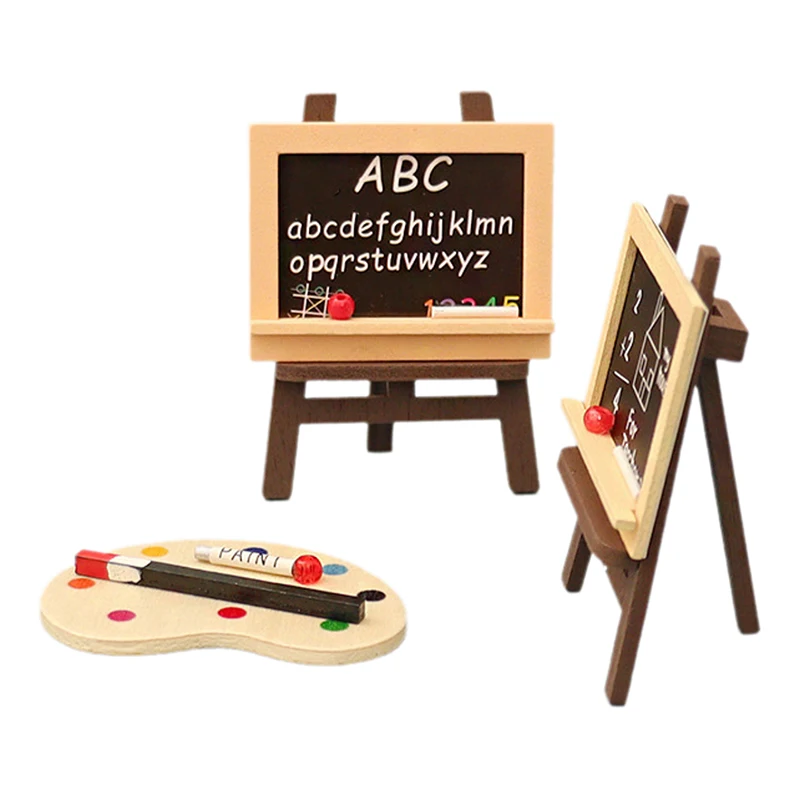 1 Set Mini Chalkboard Model Small  Wood Painting Easel Toys Dollhouse Furniture Miniature Accessories