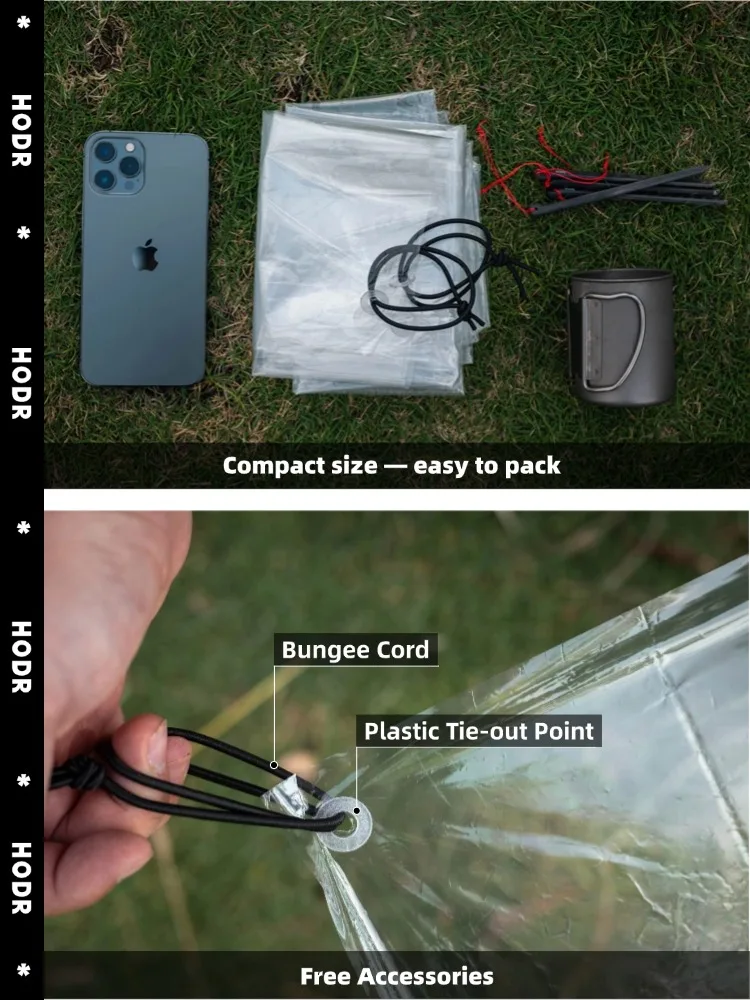 [HODR GEAR] Ultraleichte Polycro-Bodenplane 69g — Wasserdichte Zeltunterlage, tragbare Camping-UL-Ausrüstung, Wanderzubehör – Detail 7