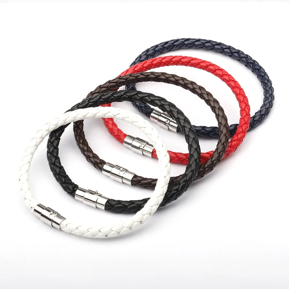 Unisex Braided Leather Bracelets for Men Women Various Colors Rope Leather Wristband Metal Magnetic Clasp Couple Cord Bracelet