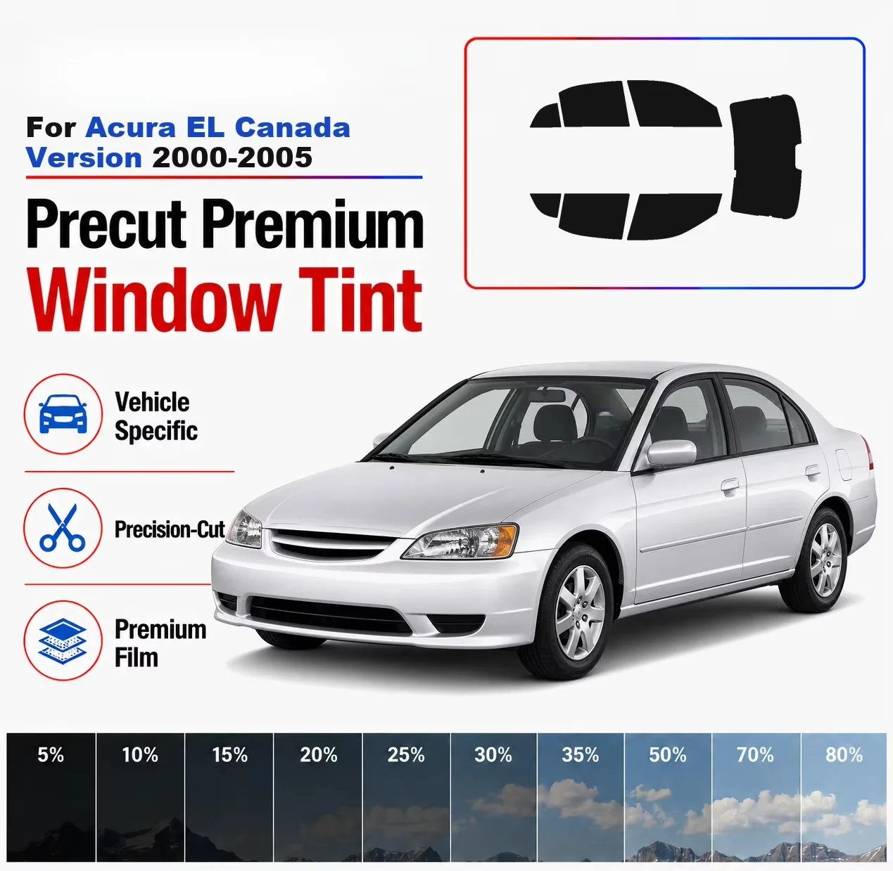 Premium Precut Window Tint Kit Front Rear Windows For Acura EL Canada Version 2000-2005 Complete Set Car Solar Nano Ceramic Film
