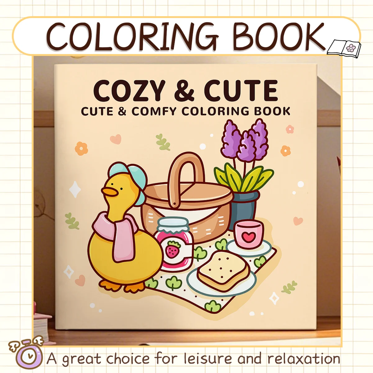 Cozy & Cute Coloring Book For Adults Kawaii Duck Picnic Scenes Anti Stress Relaxation Therapy Art Drawing Book