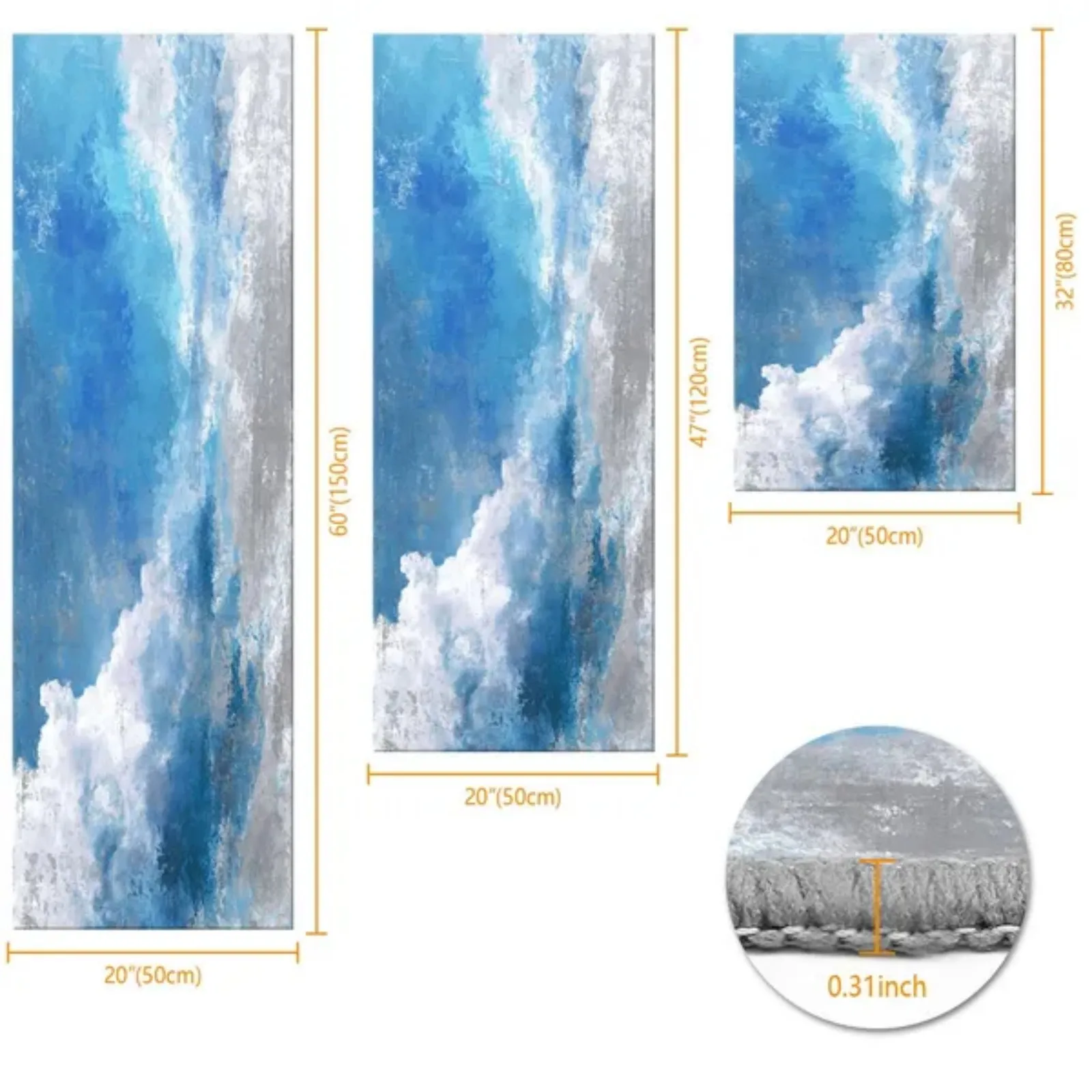 Three-piece kitchen rug set non-slip and washable abstract pattern kitchen hallway rug soft and comfortable, suitable for sinks, floors, entrances, hallways and bathrooms.