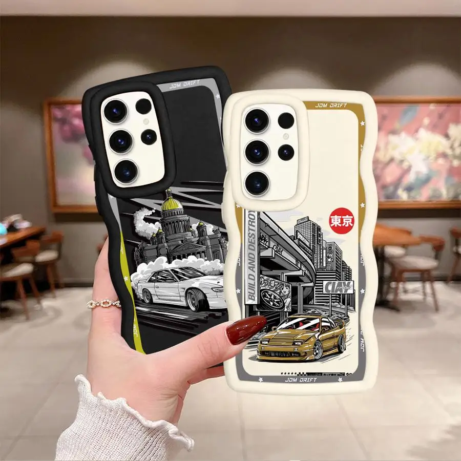 Soft Phone Cover Case for Samsung Galaxy S20 FE S25 S23 Plus S24+ S24 S25+ S22 Ultra S21 Japanese JDM Drift Car Red Sun