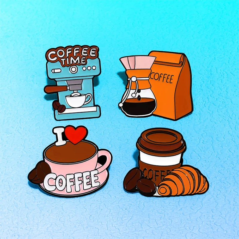 AniPins Cute Coffee Bread Pins For Women's Clothes Backpack 4-design Enamel Food Brooch Metal Lapel Badge Gifts