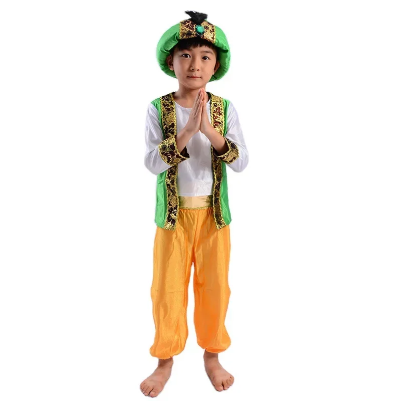 Hinduism Kshatriya Kids Children Halloween Party Aladdin Costumes Aladdin Lamp Genie Costume Adam Prince Fantasia Arab Clothing