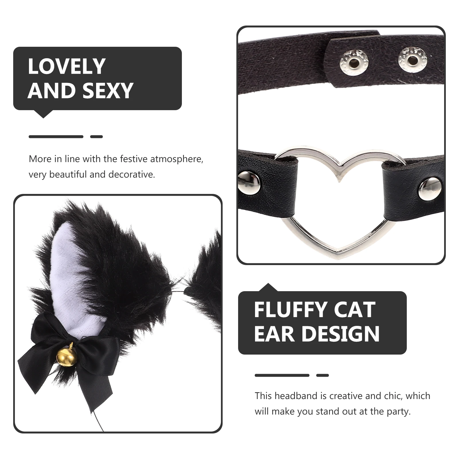 

1 set Cat Ear Hair Hoop Suits Headband for Women Girls Ears Headwear Creative Chic Cosplay Party Accessory Festival Collar