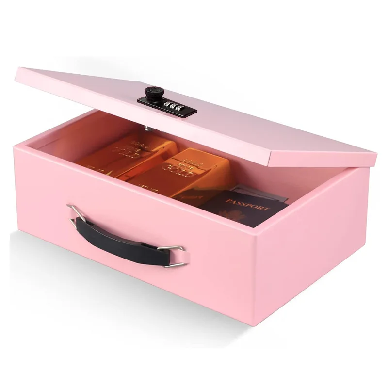 Heavy Duty Metal Money Box with Knob Lock Portable Cash Case Thickened Storage Box for Cashier