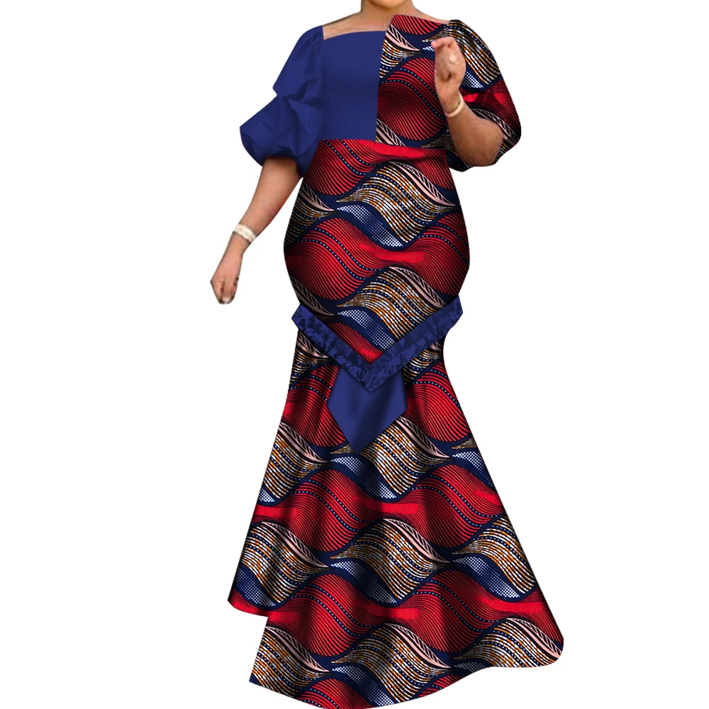 African Dresses for Women Fashion Print Patchwork Ruffle Long Dashiki Dress African Ball Gown for Evening Party WY6824