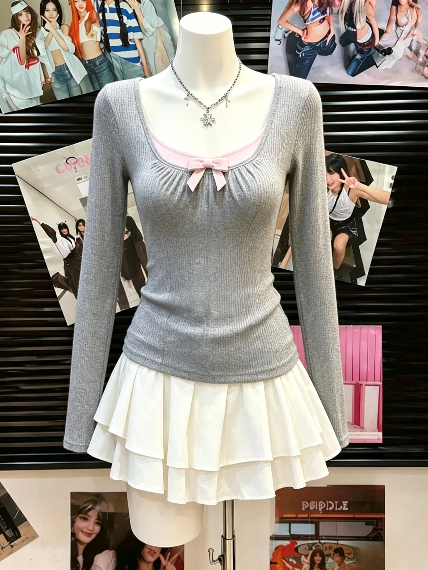 Korean Style Harajuku Y2K Patchwork Slim Long Sleeve Tops Hot Girl Solid Casual Tees Elegant Fashion Women Blouse Chic