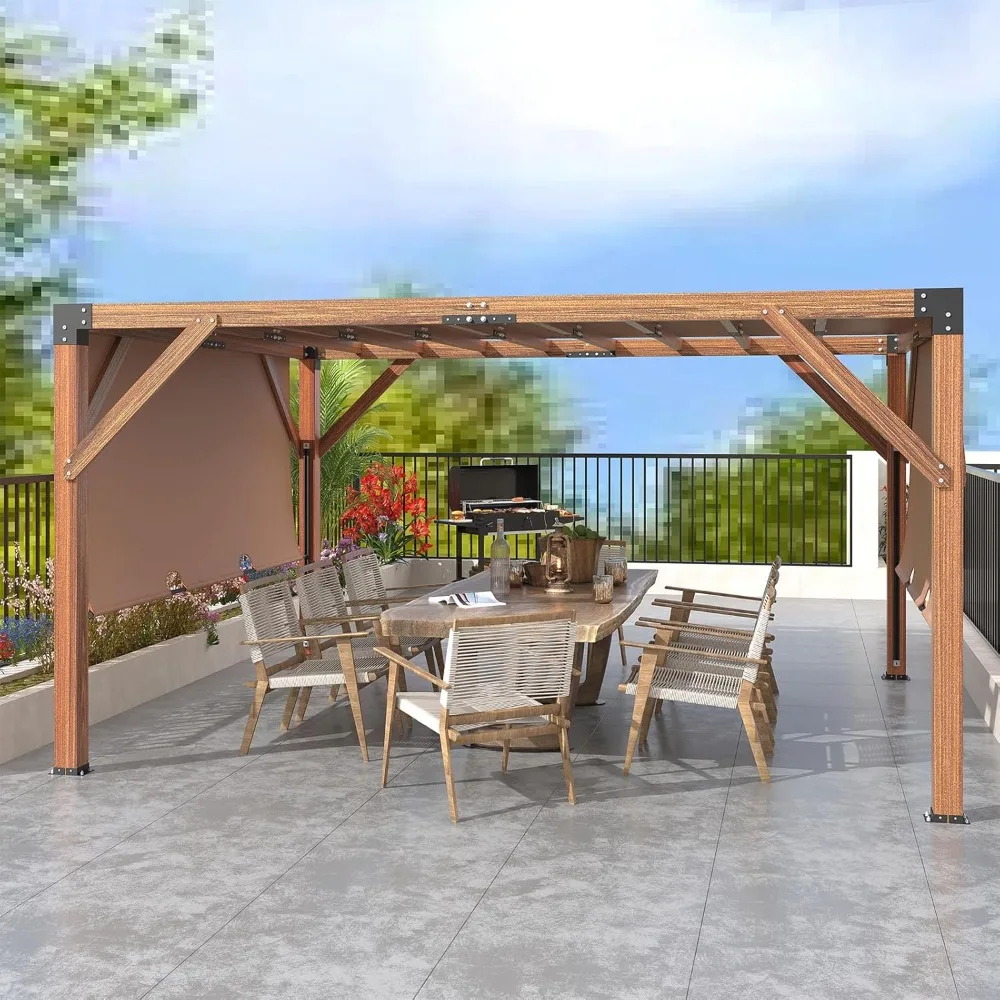 

12 х 14 футов беседка из кедрового дерева, деревянная беседка для патио с выдвижным навесом, устойчивая к рота, прочная, для заднего двора, сада