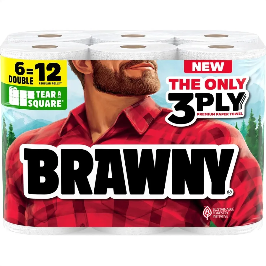 Brawny TearASquare 3Ply Paper Towels 6 Double Rolls = 12 Regular Rolls Strong Absorbent and Durable with 3 Sheet Sizes Quarter #1