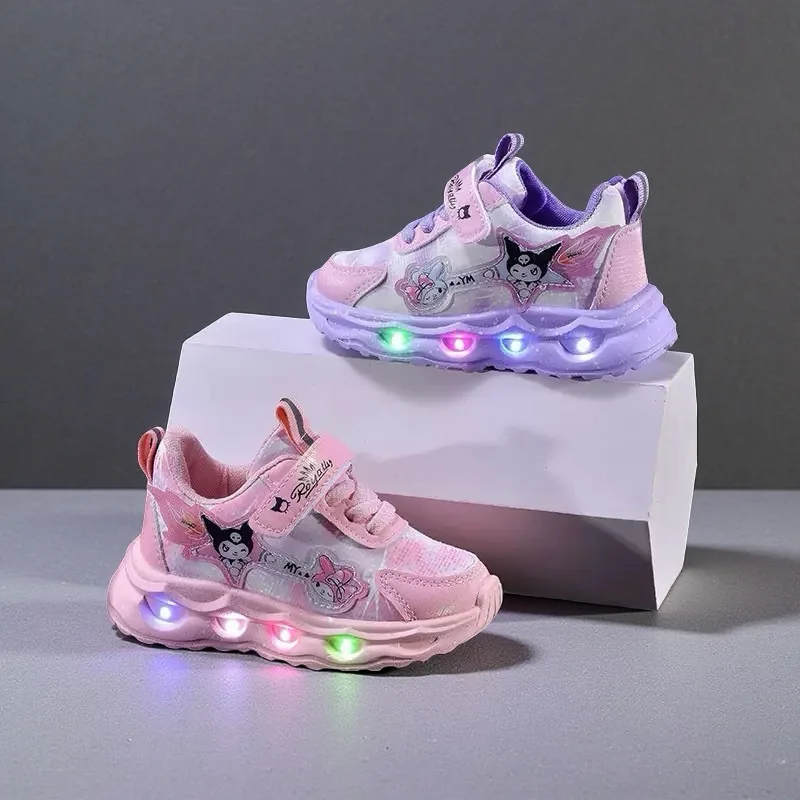 

Kids'Casual Shoes Girls Led Light Cartoon PU Leather Spring Fashion Flat Bottom Anti-slip Soft Bottom Pink Purple Size 21-30
