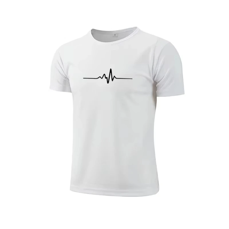 Unisex T‑shirt Heartbeat Pulse Line Graphic Tee Crew Neck Short Sleeve Minimal Simple Electrocardiogram Symbol Print Casual Top