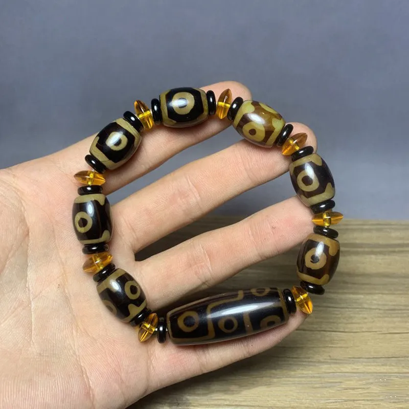 Natural Tibetan Agate Three and Nine Eye DZi Bracelet for Men and Women